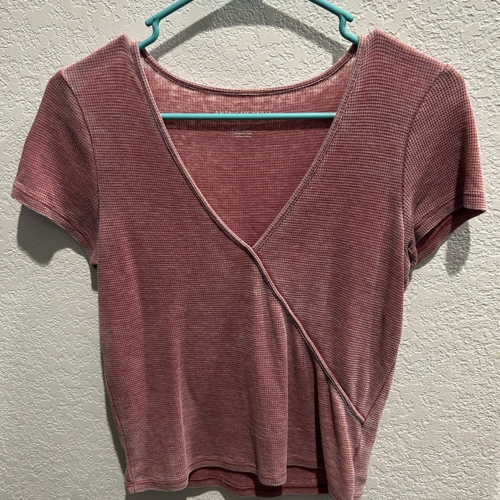 American Eagle Outfitters Pink Crop Wrap T-Shirt